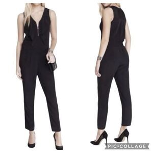 Express Black Jumpsuit Zip Ruffle Layer Accent Elastic Waistband Pocket Size 0